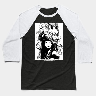 Japanese Samurai Girl Asian Dragon Urban Cyberpunk Style Baseball T-Shirt